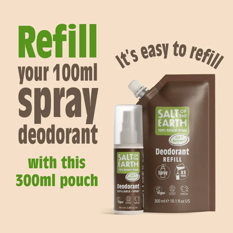 REFILL 300ml - Oud & Bergamot Natural Spray Deodorant / Salt of the Earth 