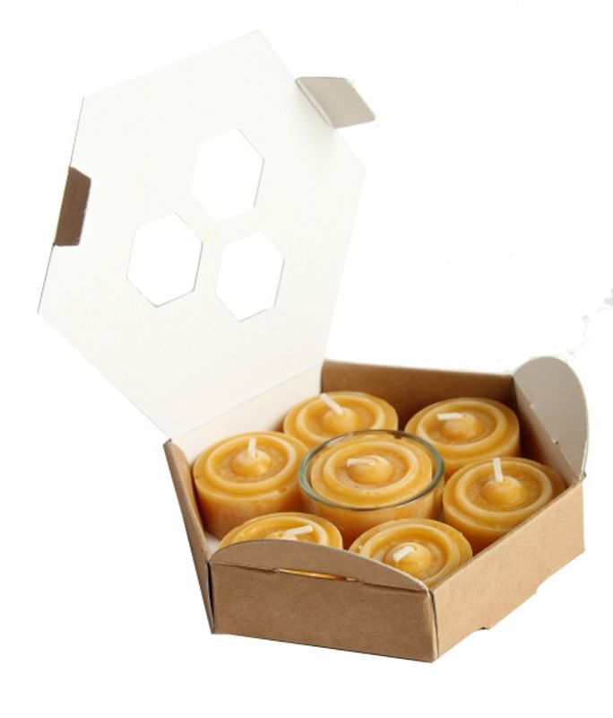 7 stk telys i bivoks + telysholder i glass / Blue®