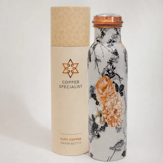 Hovedbilde Copper water bottle, Floral Print, 950 ML  - Ayurveda Specialist