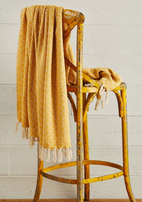 Håndvevet pledd i resirkulert bomull, Old Gold - 130x180cm / Namaste Fair Trade