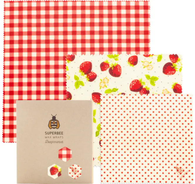 Hovedbilde 3 pc Beeswax Food Wraps Beeginner, Strawberry & Cream / SuperBee