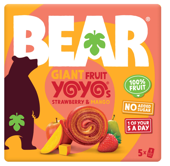Hovedbilde 5-pk GIANT fruktrull med jordbær & mango 5 x 20g / BEAR
