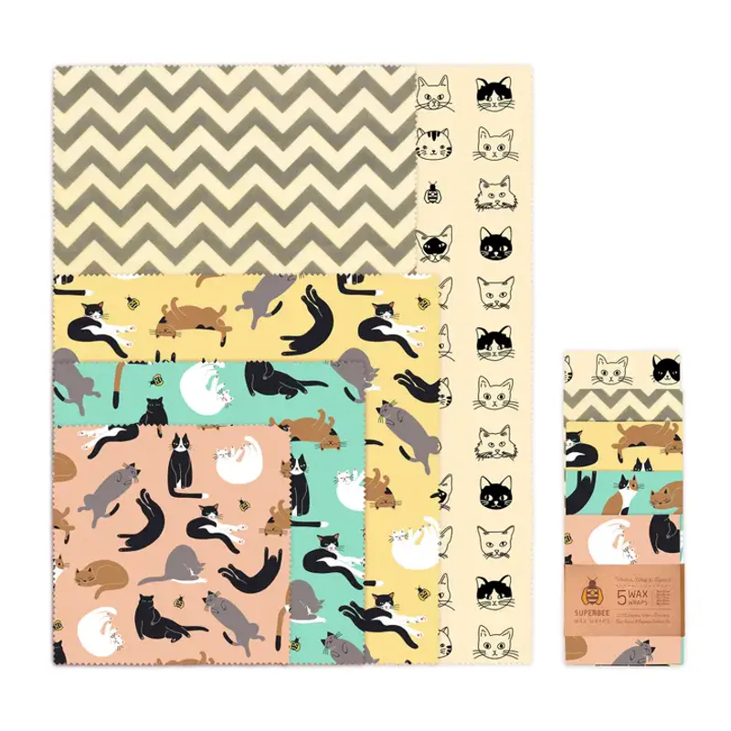 3 pc Beeswax Food Wraps Beeginner, Cats / SuperBee