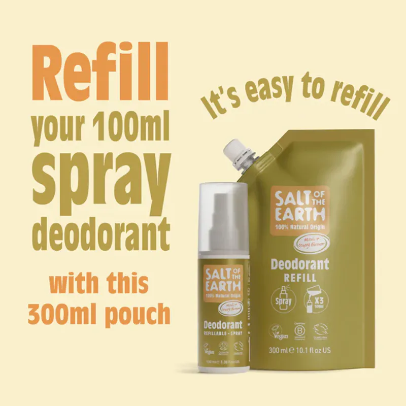 REFILL 300ml - Neroli & Orange Natural Spray Deodorant / Salt of the Earth 