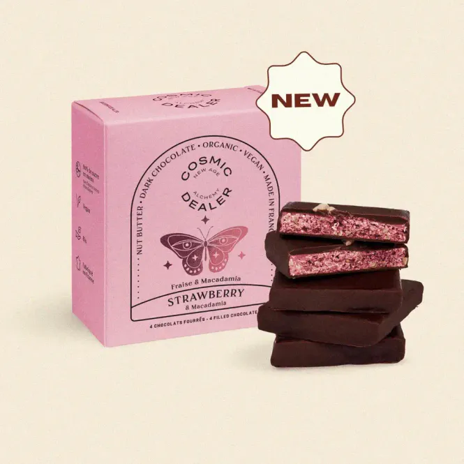 Hovedbilde 4x20g Nut Butter Chocolate: STRAWBERRY & MACADAMIA / Cosmic Dealer