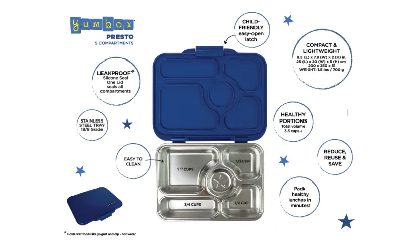 Bento matboks med flere rom, Santa Fe Blue / Yumbox