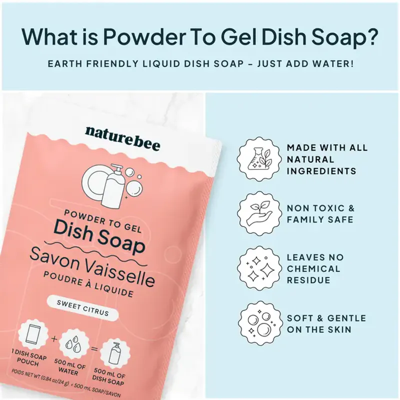 Refill Dish Soap - Powder To Gel , Sweet Citrus / Nature Bee