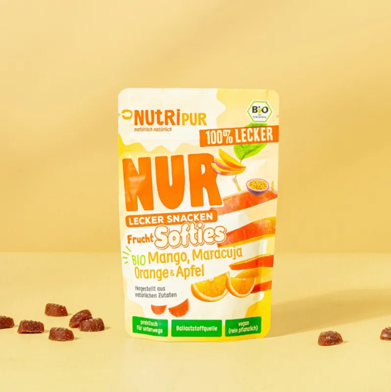 Økologiske Fruit Softies, Mango, pasjonsfrukt, appelsin og eple 35g / NutriPur