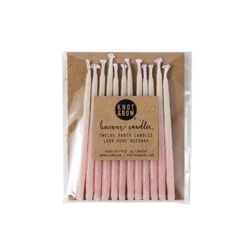12 stk korte kakelys i bivoks, rosa / Knot & Bow