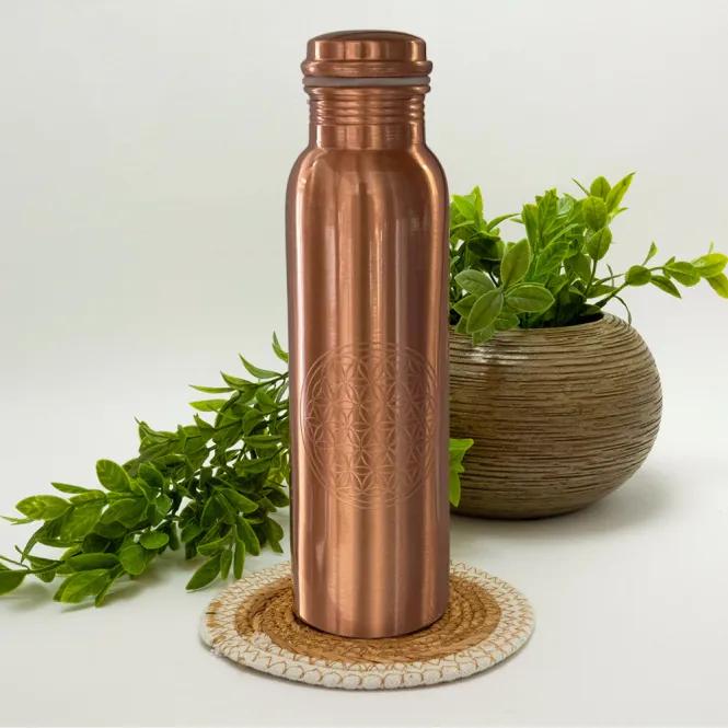Hovedbilde Matte copper water bottle Flower of Life 950ml - Ayurveda Specialist