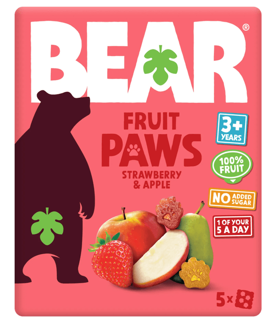Hovedbilde 5-pk fruktbiter med jordbær & eple,PAWS 5 x 20g / BEAR