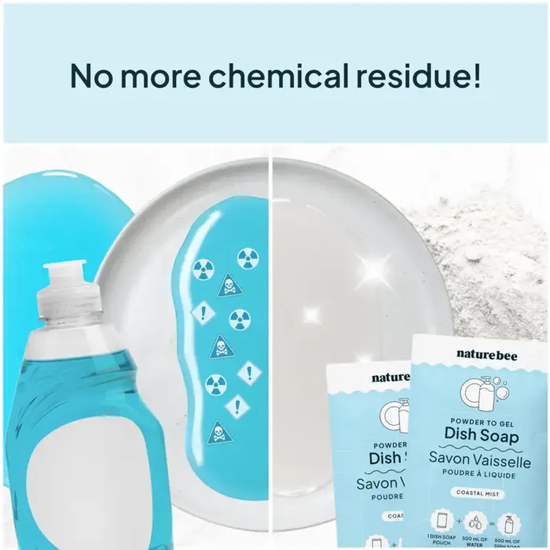 Refill Dish Soap - Powder To Gel , Coastal Mint / Nature Bee