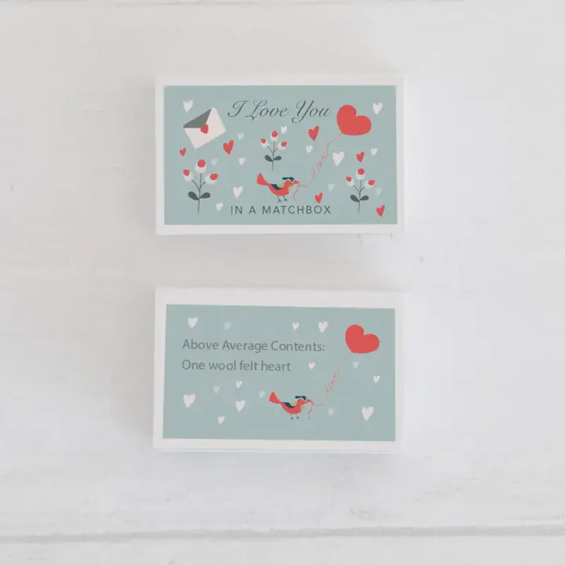Wool Felt Heart and Love Message in A Matchbox / Marvling