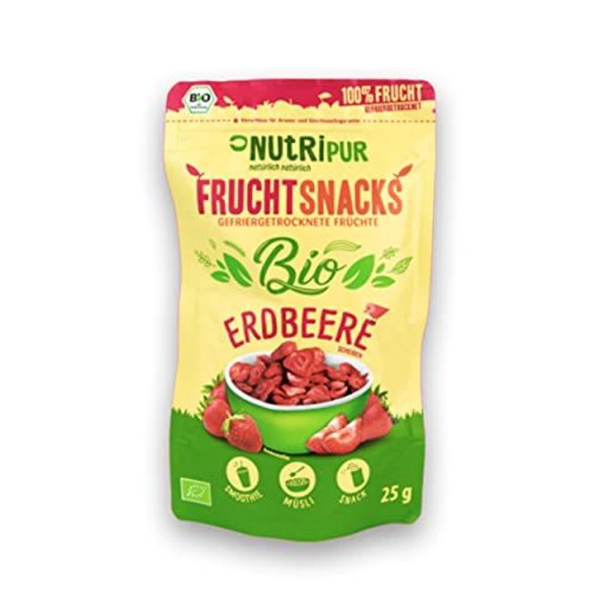 Hovedbilde 25g økologisk frysetørket jordbær i skiver / NutriPur