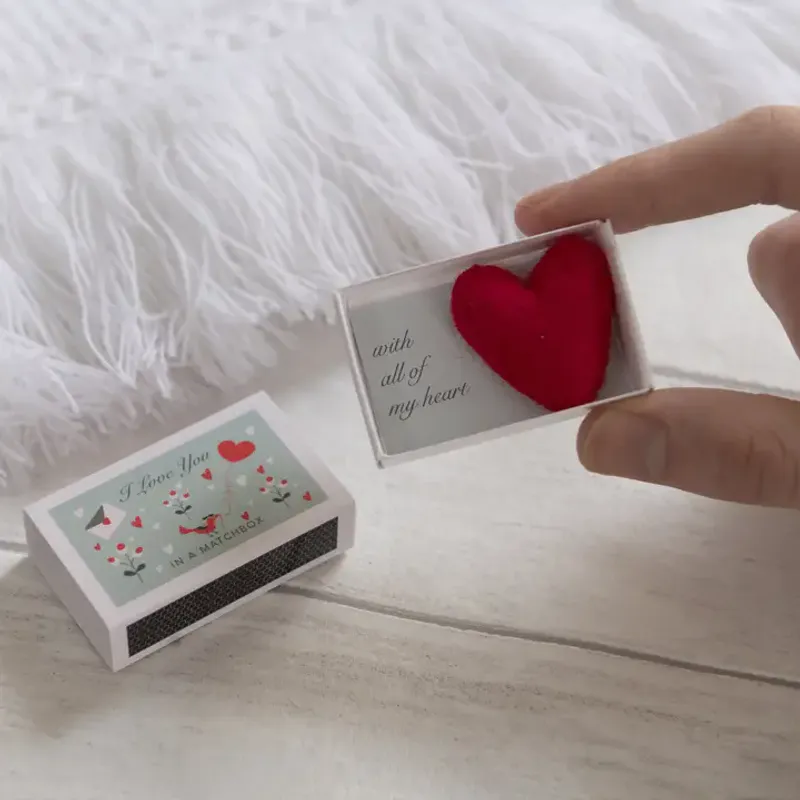 Wool Felt Heart and Love Message in A Matchbox / Marvling