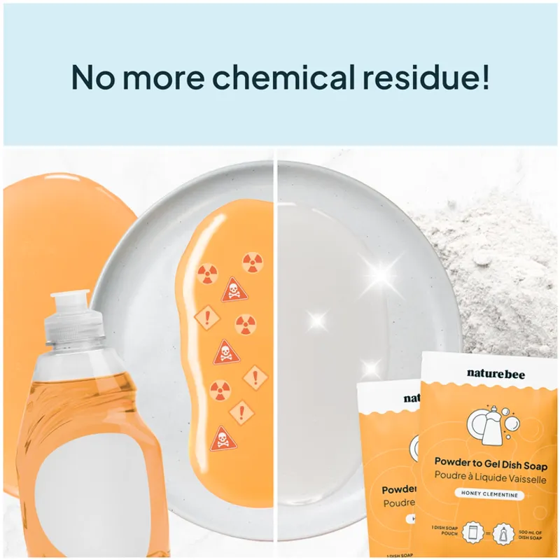 Refill Dish Soap - Powder To Gel , Honey Clementine / Nature Bee