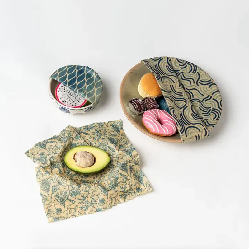 3 pc Beeswax Food Wraps Beeginner, Ocean Action / SuperBee