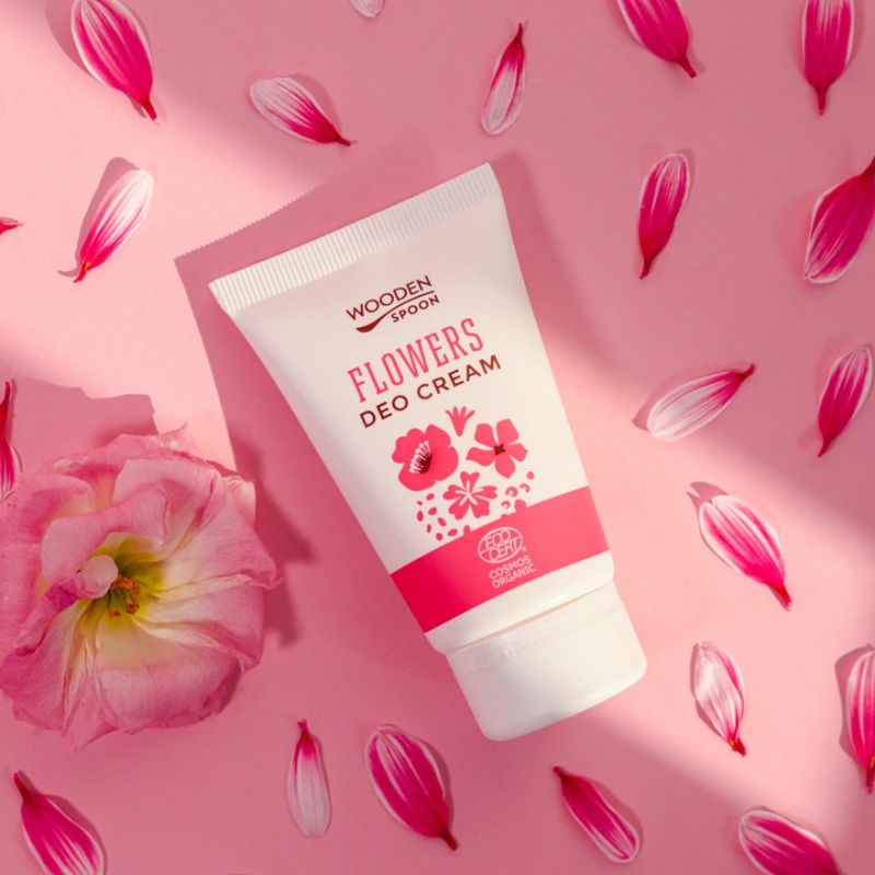 Organic Natural Deoodorant Cream - Flowers 40ml / Wooden Spoon