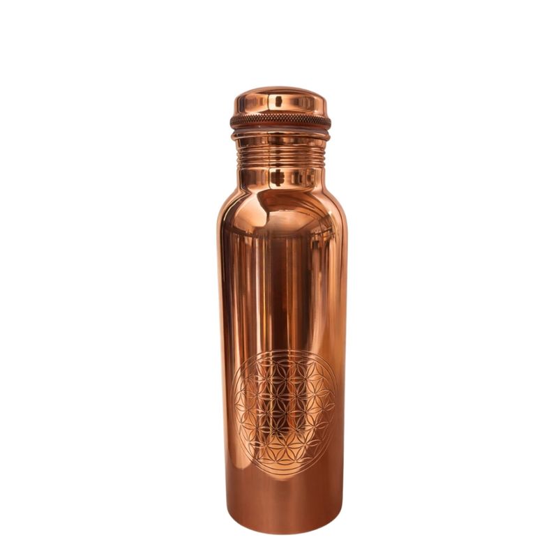 Drikkeflaske i blank kobber - Flower of Life 850ml / Ayurveda Specialist B.V