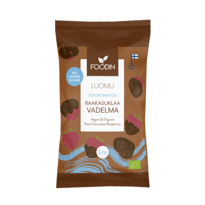Hovedbilde No Sugar Raw Chocolate Raspberry 50g, økologisk / FOODIN