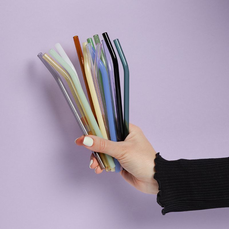 Bøyd sugerør i glass, Golden 20cm / Peach