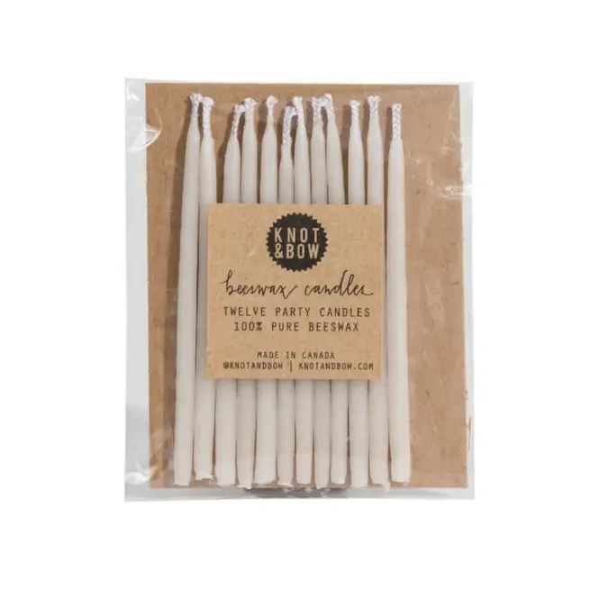 Hovedbilde 12 stk korte kakelys i bivoks, Ivory / Knot & Bow