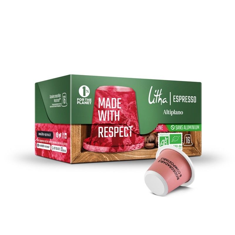 16 stk koffeinfri kaffe i komposterbare kaffekapsler, økologisk / Litha Espresso